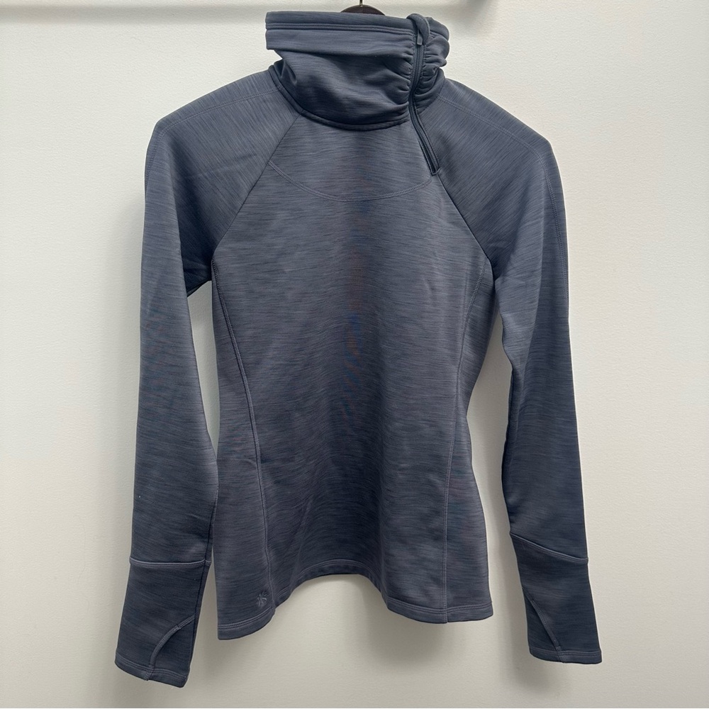 Athleta Ruched Mock Neck Asymmetrical 1/4 Zip Gray Sweatshirt Women’s XS